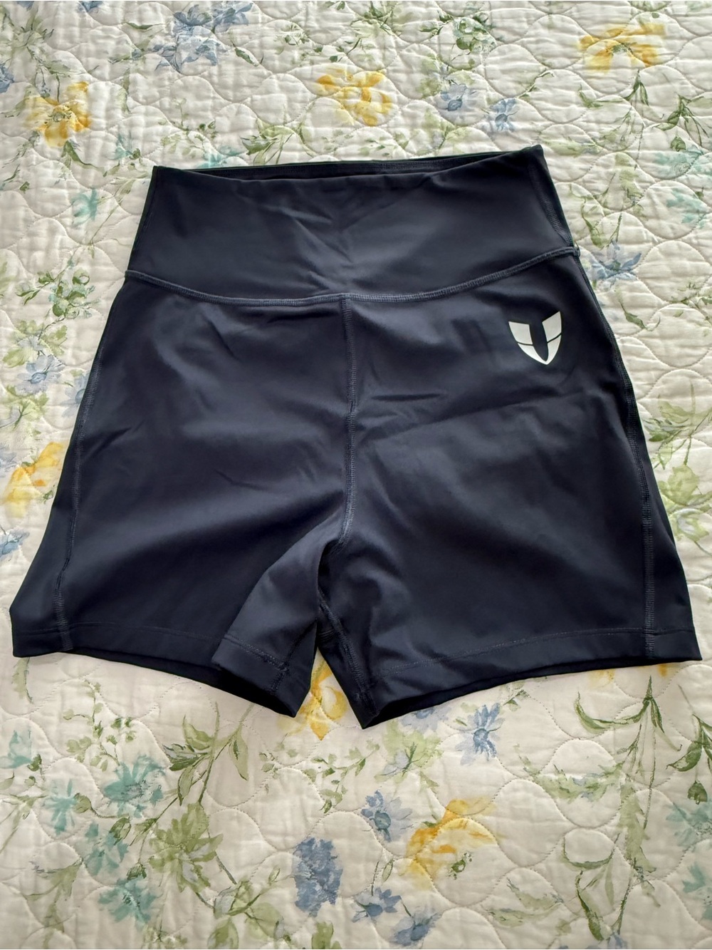 Firmabs High-Rise Navy Blue Women's Athletic Shorts with Reflective Logo